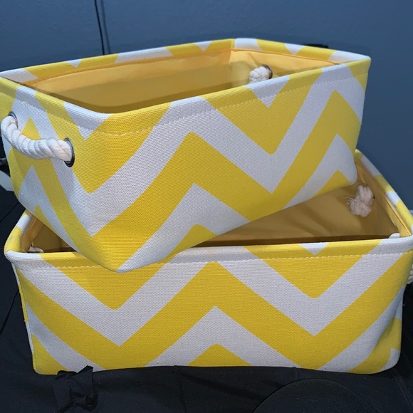 Chevron yellow and white storage baskets